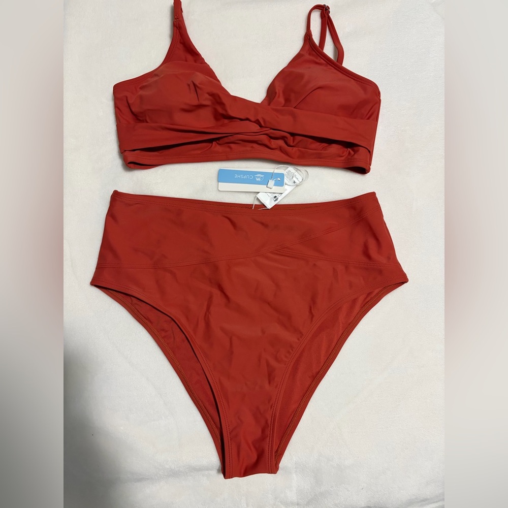 Cupshe Brick Red High-Waist Bikini Set